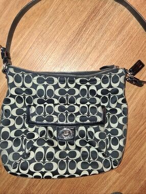 Coach Signature Canvas Hobo in Black and Cream